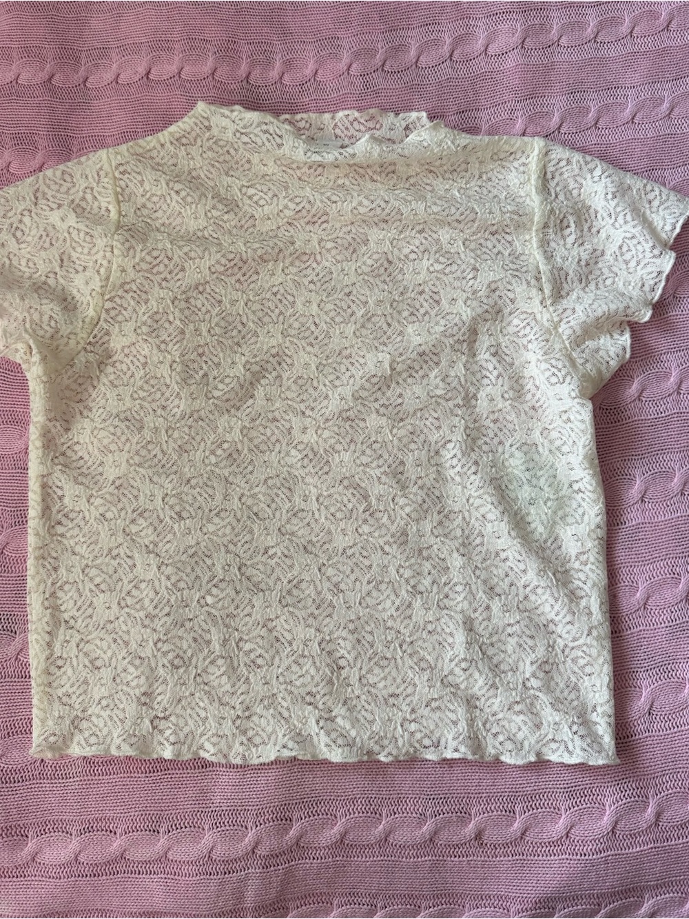 Cream Cropped Lace Short-Sleeve Women's Top